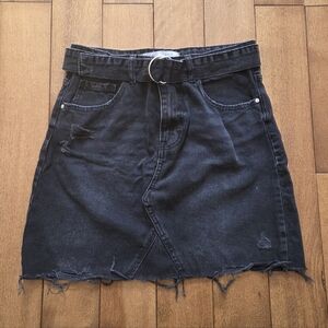 Primark Girls Black Distressed Denim Mini Skirt with Belt Size 11-13